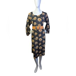 Sheer Black Sunflower Midi Dress | 90s Boho Layering Cover Up | Fits L/XL